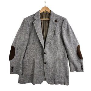 VTG his Blazer Sport Coat Men Medium Brown Tweed Elbow Patch Jacket USA Made 90s
